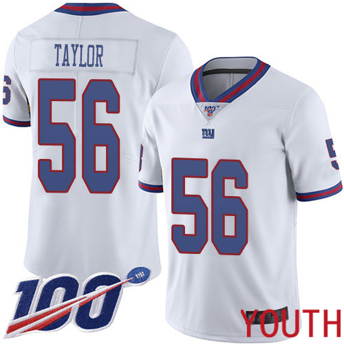 Youth New York Giants #56 Lawrence Taylor Limited White Rush Vapor Untouchable 100th Season Football NFL Jersey->youth nfl jersey->Youth Jersey